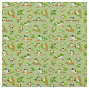Tissu Motif de grenouille à arbre rouge