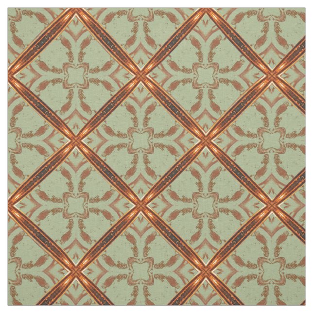 Tissu Motif de grille de défilement orange vert et cuivr (Échantillon)