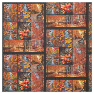 Tissu Motif de grille de photo de paysage d'automne