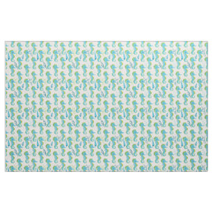 Tissu Motif de hippocampe fantaisiste sarcelle et vert c