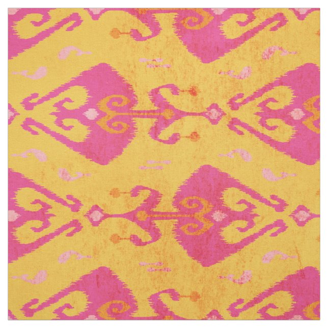 Tissu motif de ikat rose jaune chic moderne (Échantillon)