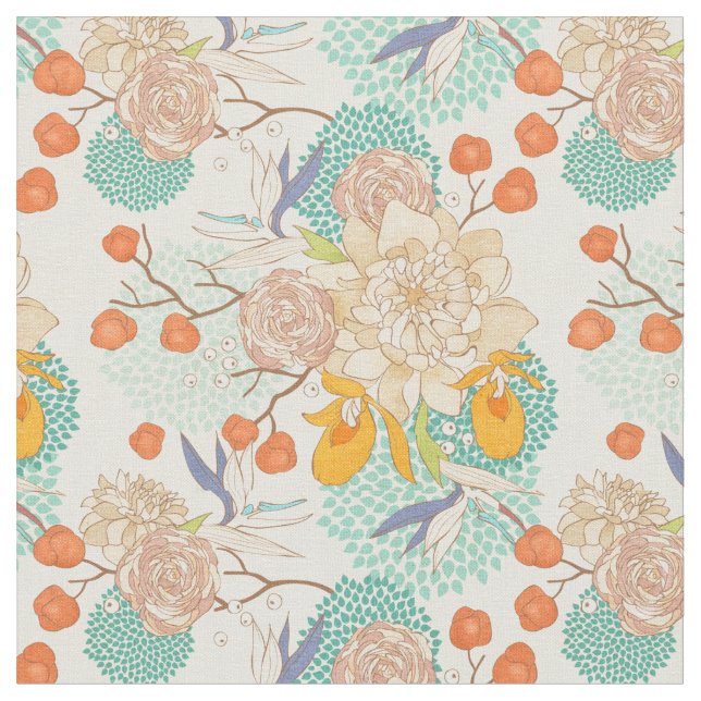 Tissu Motif de jardin fleuri coloré (Fermer)
