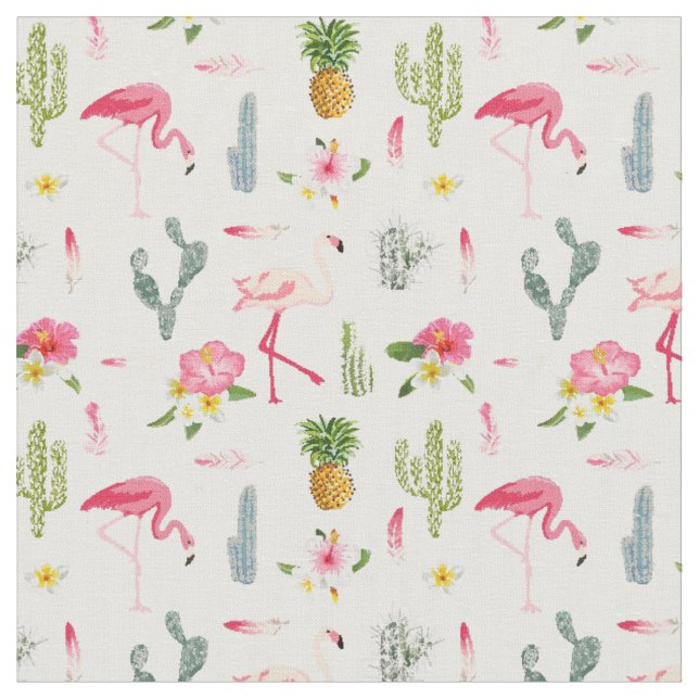 Tissu Motif de ketmie d'ananas de cactus de Flamant rose (Fermer)