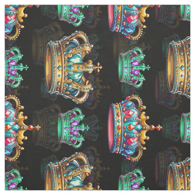 Tissu Motif de la Couronne royale noir (Échantillon)