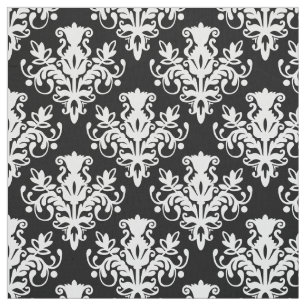 Tissu Motif de la damassé 02 - blanc sur le noir