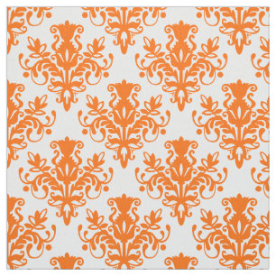 Tissu Motif de la damassé 02 - orange sur le blanc