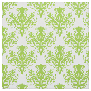 Tissu Motif de la damassé 02 - vert martien sur le blan