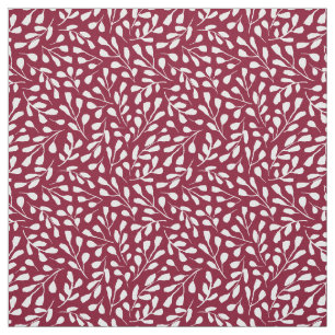 Tissu Motif de la feuille blanche moderne rouge bordeaux