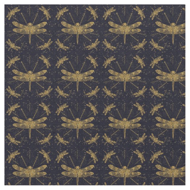 Tissu Motif de libellule d'or - sombre (Fermer)