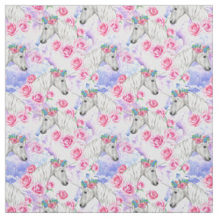 Tissu Motif de licornes et de roses