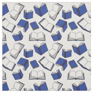 Tissu Motif de livres bleu et blanc