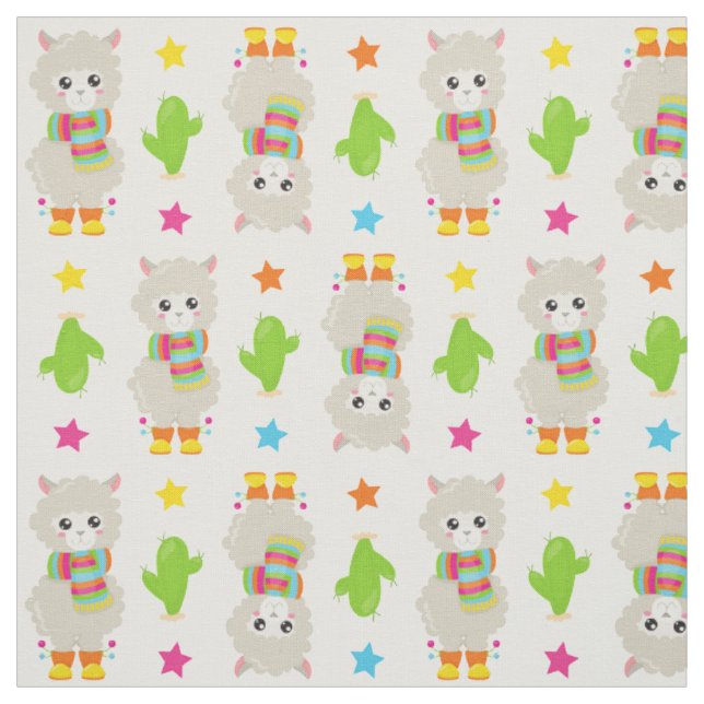 Tissu Motif De Llamas, Cute Llamas, Alpacas, Cactus (Échantillon)