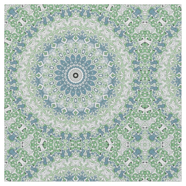 Tissu Motif de mandala côtier bleu et vert de mer (Fermer)