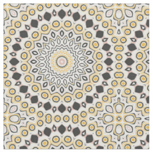 Tissu Motif de mandala doré et charbon