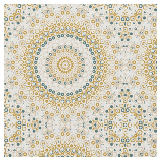 Tissu Motif de mandala géométrique doré et vert (Fermer)
