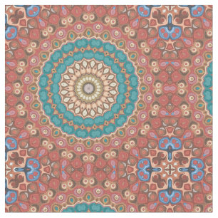 Tissu Motif de mandala géométrique turquoise et terracot