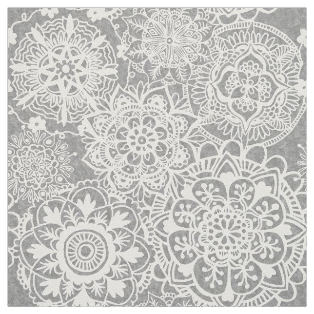 Tissu Motif de Mandala gris et blanc (Échantillon)