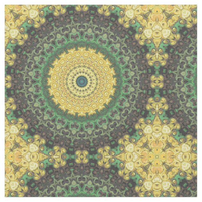 Tissu Motif de mandala kaléidoscope jaune et vert (Fermer)