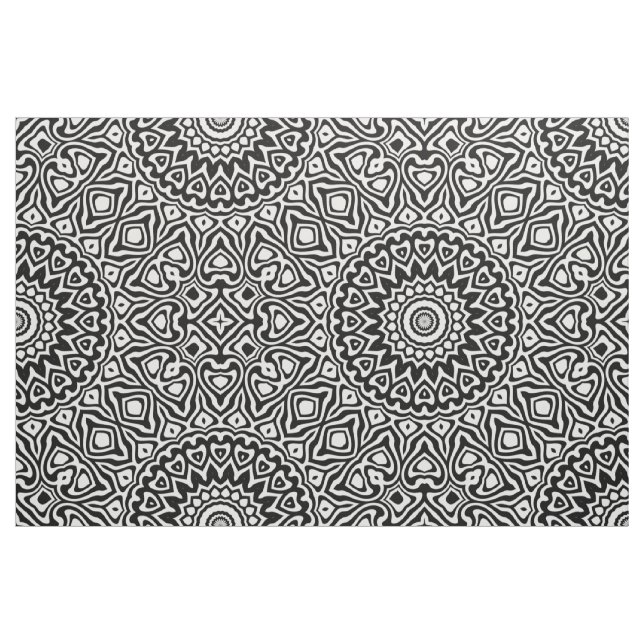 Tissu Motif de mandala moderne noir et blanc complexe (Fat Quarter)