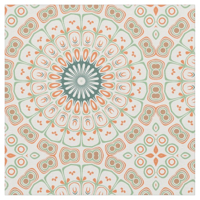 Tissu Motif de mandala moderne orange et vert (Fermer)