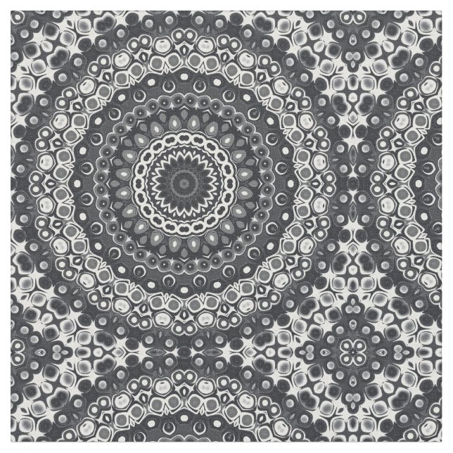Tissu Motif de mandala monochrome noir et blanc (Fermer)