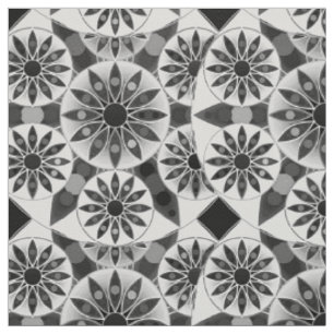 Tissu Motif de mandala, noir, blanc et gris/gris