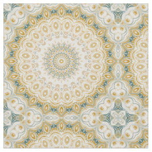 Tissu Motif de mandala or et blanc avec des accents de s