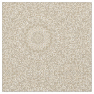 Tissu Motif de mandala ornemental kaki et blanc