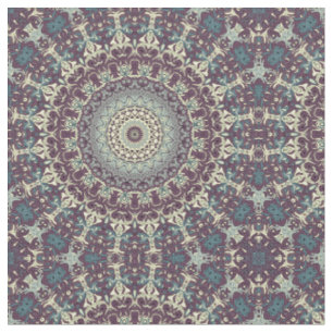 Tissu Motif de mandala violet sarcelle et crème