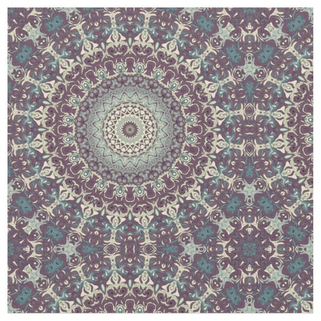 Tissu Motif de mandala violet sarcelle et crème (Fermer)
