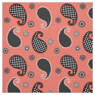Tissu Motif de marais, rose corail, noir et blanc
