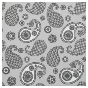 Tissu Motif de marguerite, gris, noir et blanc