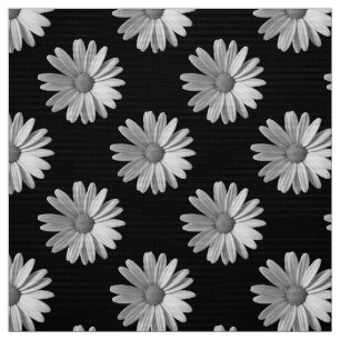 Tissu Motif de marguerite - Noir et Blanc