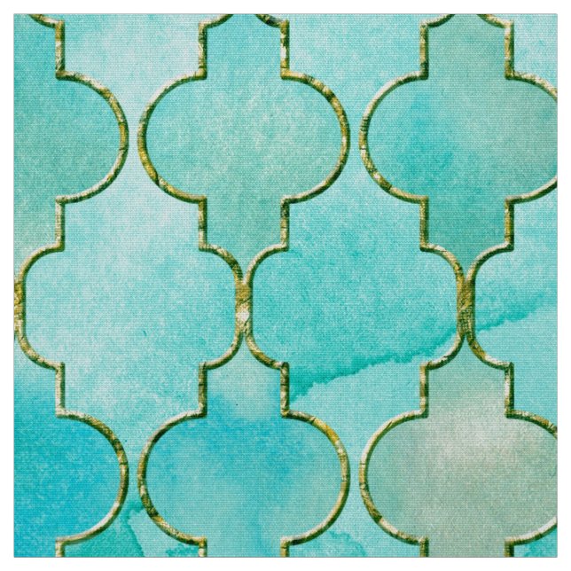 Tissu Motif de Maroccan d'or et d'Aqua (Échantillon)