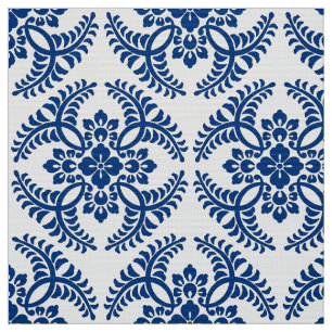 Tissu Motif de médaillon, bleu de cobalt et blanc