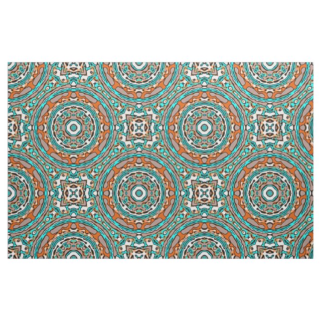 Tissu Motif de mosaïque ethnique orangée turquoise moder (Fat Quarter)