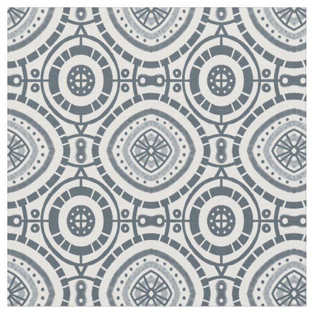 Tissu Motif de mosaïque géométrique circulaire Denim (Fermer)