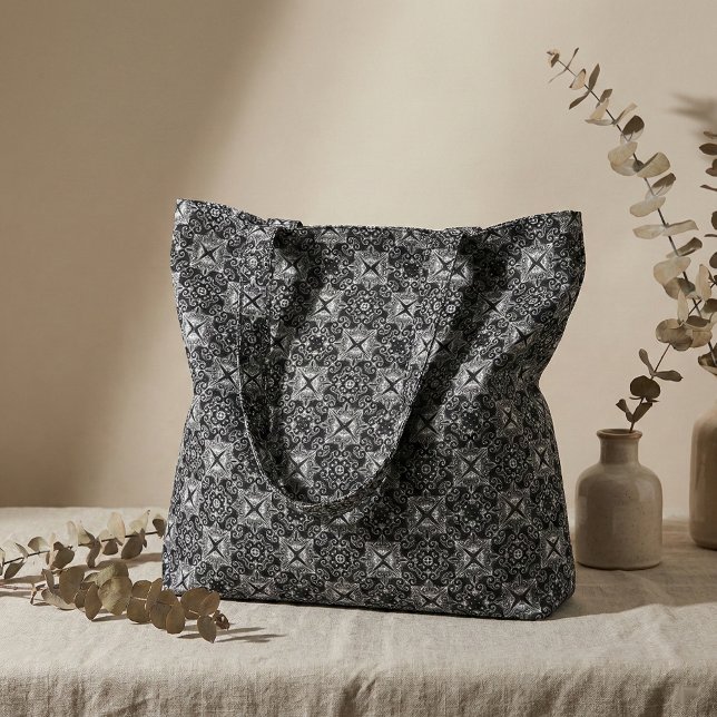 Tissu Motif de mosaïque gothique baroque noir et blanc (Créateur téléchargé)