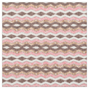 Tissu Motif de mosaïque rose Brown Ikat Zigzag