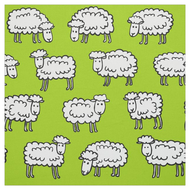 Tissu Motif de mouton - noir blanc et vert (Échantillon)