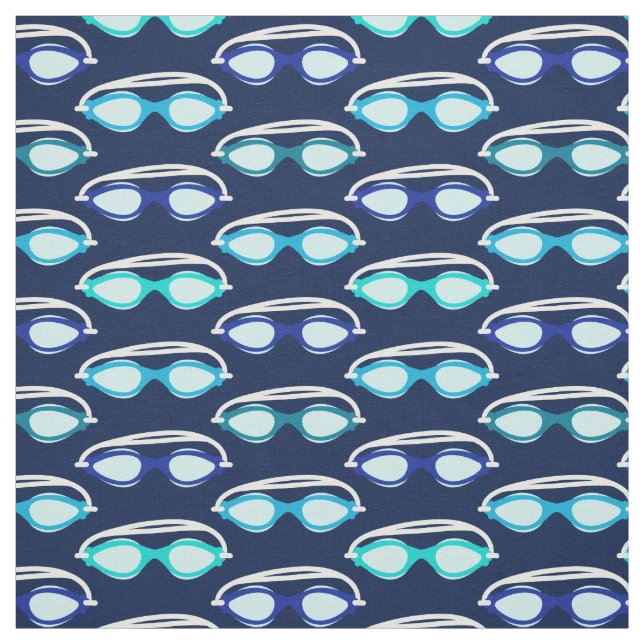 Tissu Motif de natation Lunettes de bain sur bleu foncé (Échantillon)