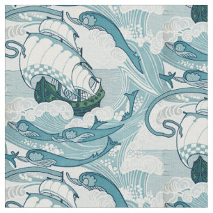 Tissu Motif De Navires Et Dauphins vintages