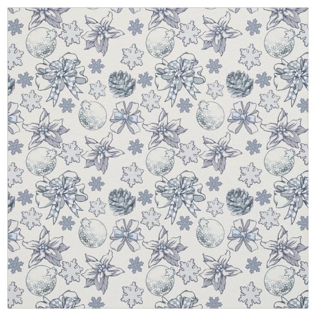 Tissu Motif de Noël d'argent blanc (Échantillon)