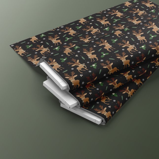 Tissu Motif de Noël de mignonne Reindeer | Noir (Créateur téléchargé)
