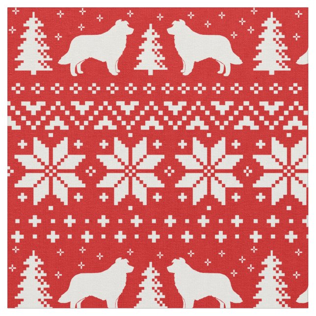 Tissu Motif de Noël de silhouettes de border collie (Fermer)