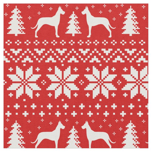 Tissu Motif de Noël de silhouettes de great dane (Fermer)