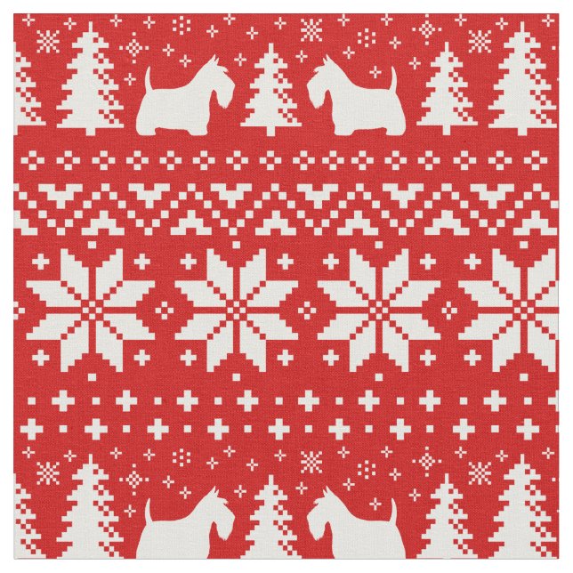 Tissu Motif de Noël de silhouettes de Terrier d'écossais (Fermer)