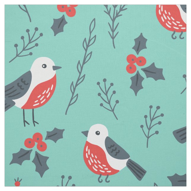 Tissu Motif de Noël Oiseaux & Trimmins (Échantillon)