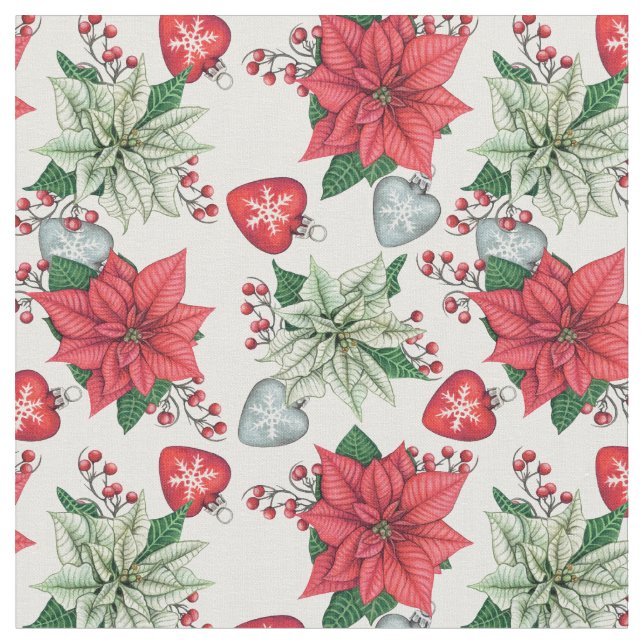 Tissu Motif de Noël Poinsettia (Fermer)