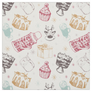 Tissu Motif de noël vintage coloré